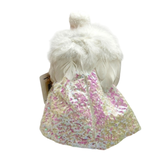 Glitzhome 12"H Angel W/White Faux Fur Dress Christmas Tree Topper or Decoration - Picture 4 of 10